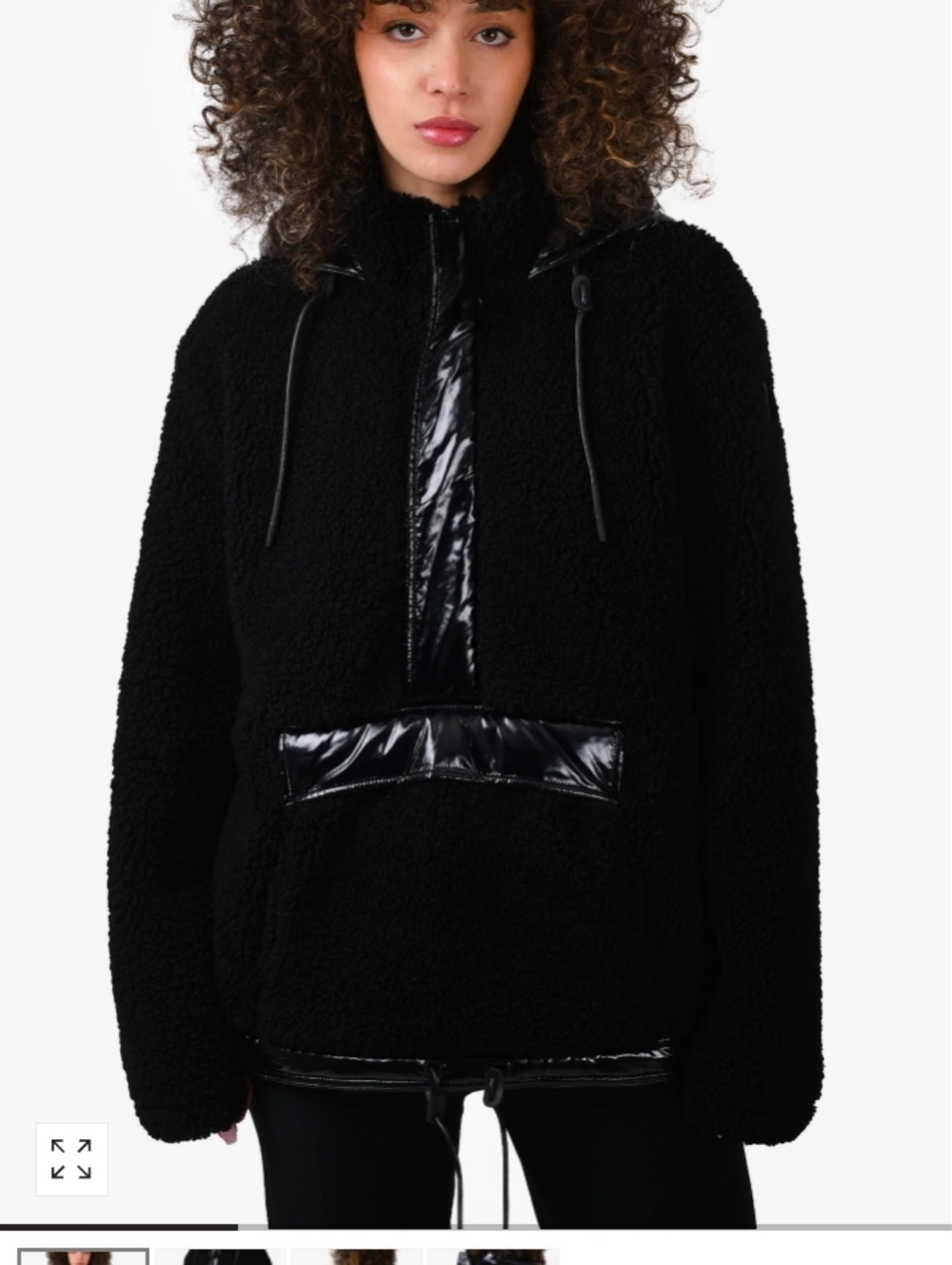 Moose Knuckles Black Teddy Sherpa Pullover with Gloss Trim